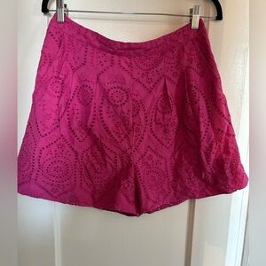 SEZANE- from store in Paris- Vibrant Pink pull on Waist Eyelet Shorts